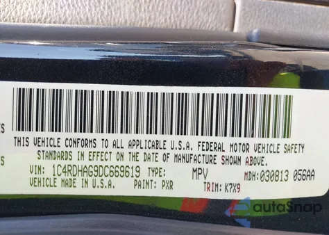 2013 Dodge Durango Sxt из США, поврежденный, VIN 1C4RDHAG9DC669619